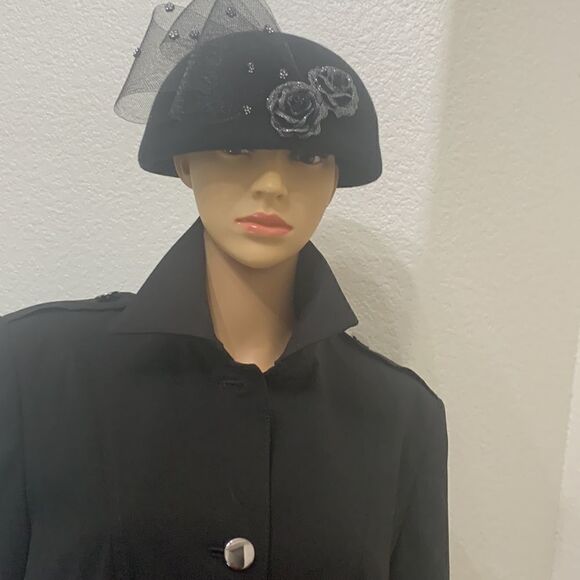 Worthington Works Stretch Separates Size 8 Silver Button Front Black Trench Coat - Picture 4 of 15